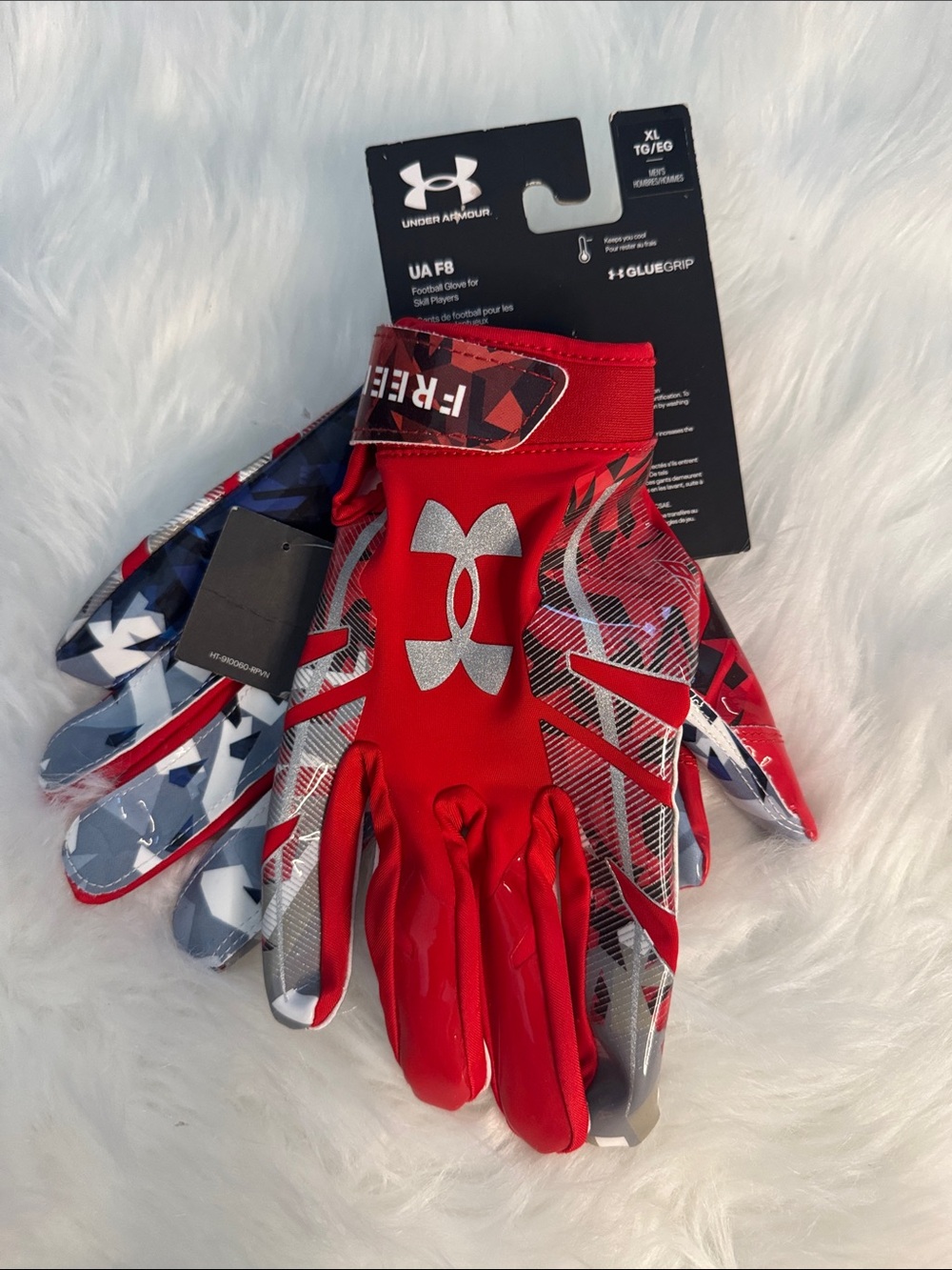 Under Armour Red & Gray Men’s Football Gloves UA F8